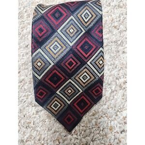 ROBERTO VILLINI Couture 100% Silk Geometric Red Gray Tan Handmade 4x59